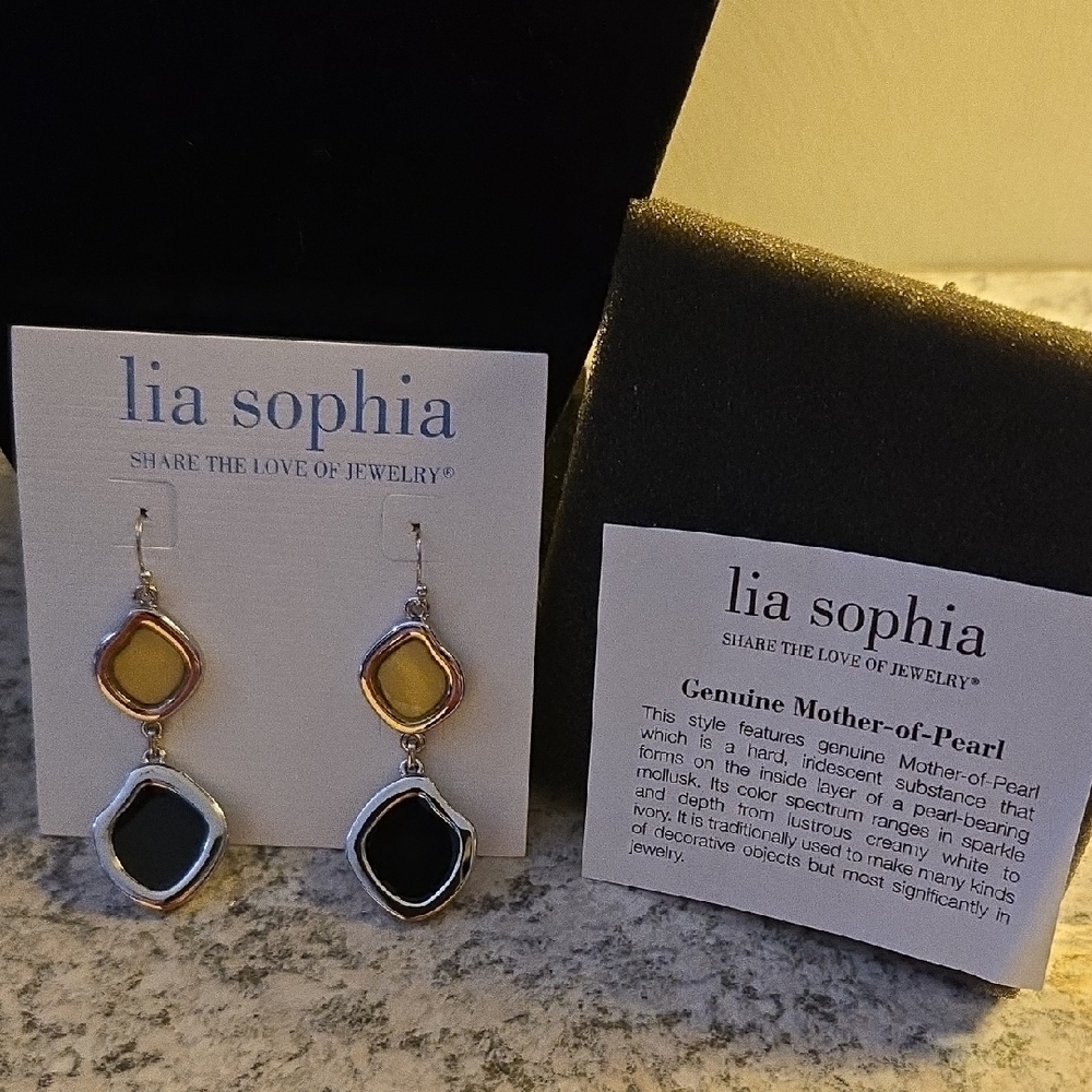 Lia Sophia Gold and Black Geometric Drop Earrings